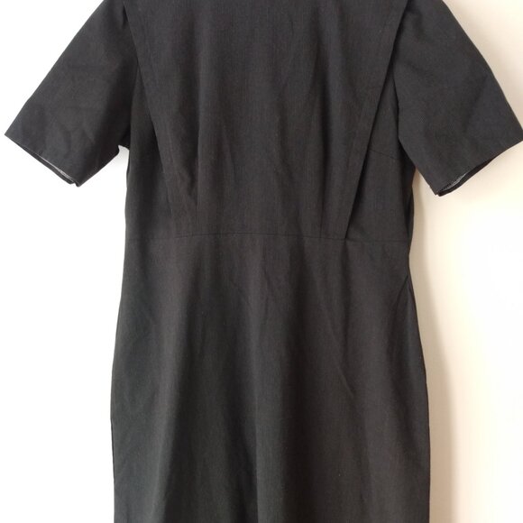 Striped Amish Mennonite Cape Dress 41"B 34"W Modest Black White Thin Pinstripe - Picture 4 of 14